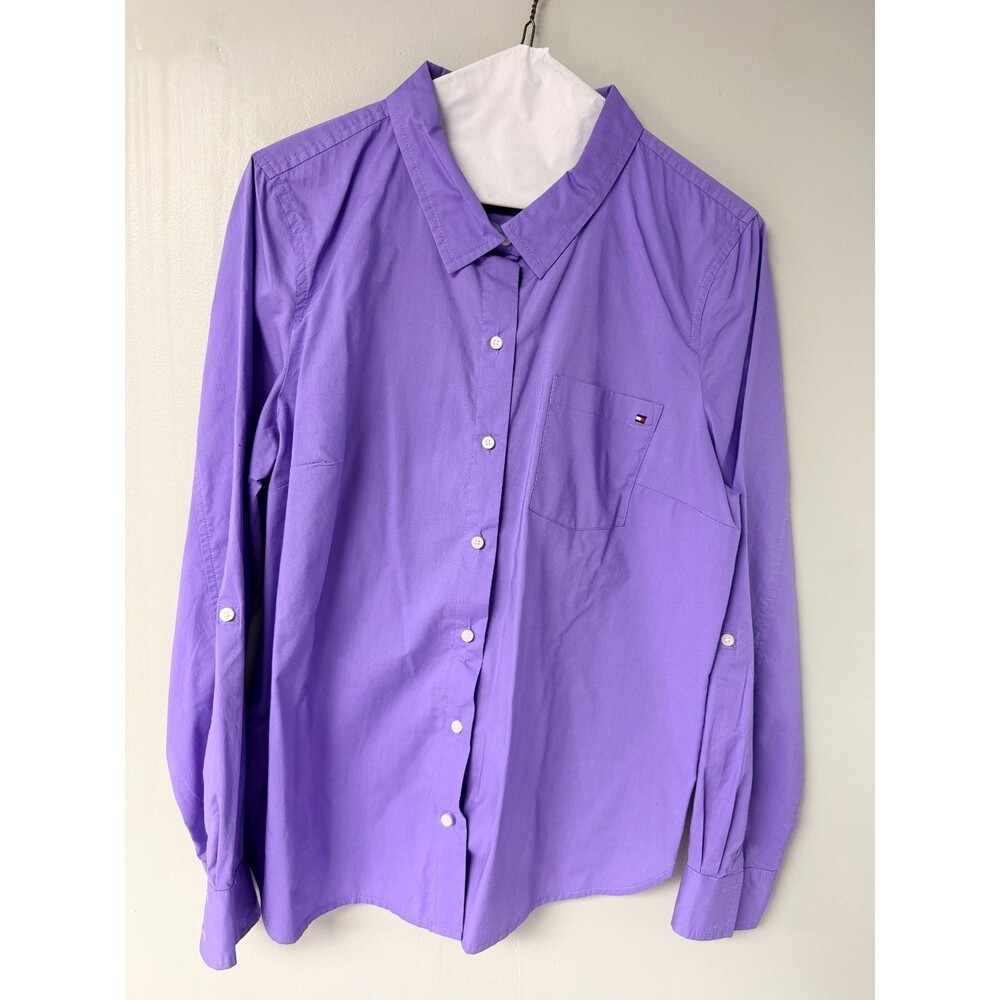 Tommy Hilfiger Womens Large Purple Button Down Shirt Long Sleeve Cotton